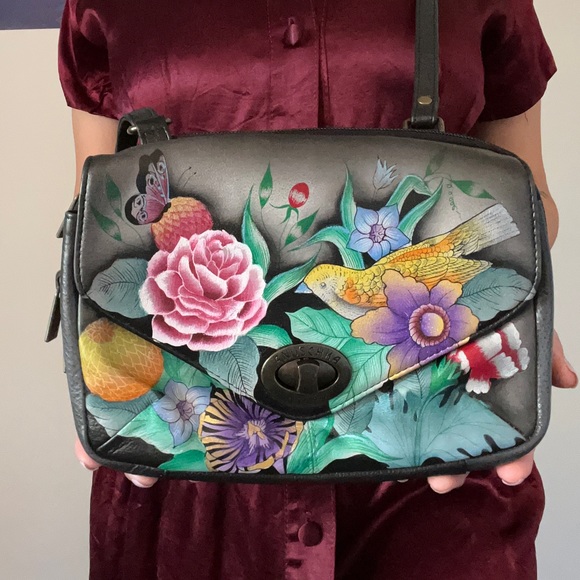 Anuschka Handbags - Anuschka Bag Vintage hand painted Bouquet Birds Flowers crossbody